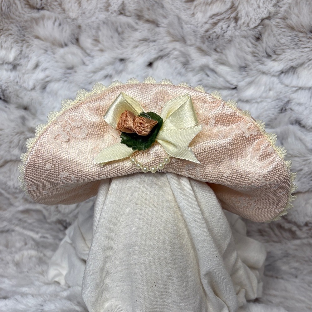 Victorian Pink/Peach Doll Hat with Floral and Lace Accents